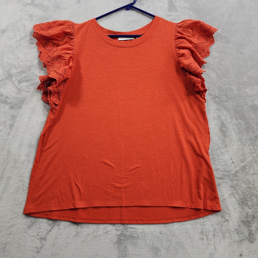 Notations Shirt Womens XL Orange Eyelet Ruffle Flutter Sleeve Jersey Casual Tee